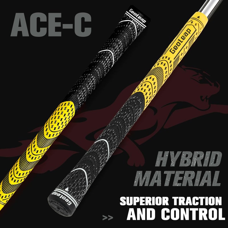 Geoleap Golf Grips Set of 13- Cord Rubber Compound Material, Hybrid Golf Club Grips, All Weather Performance.(Yellow, Midsize) - Image 2
